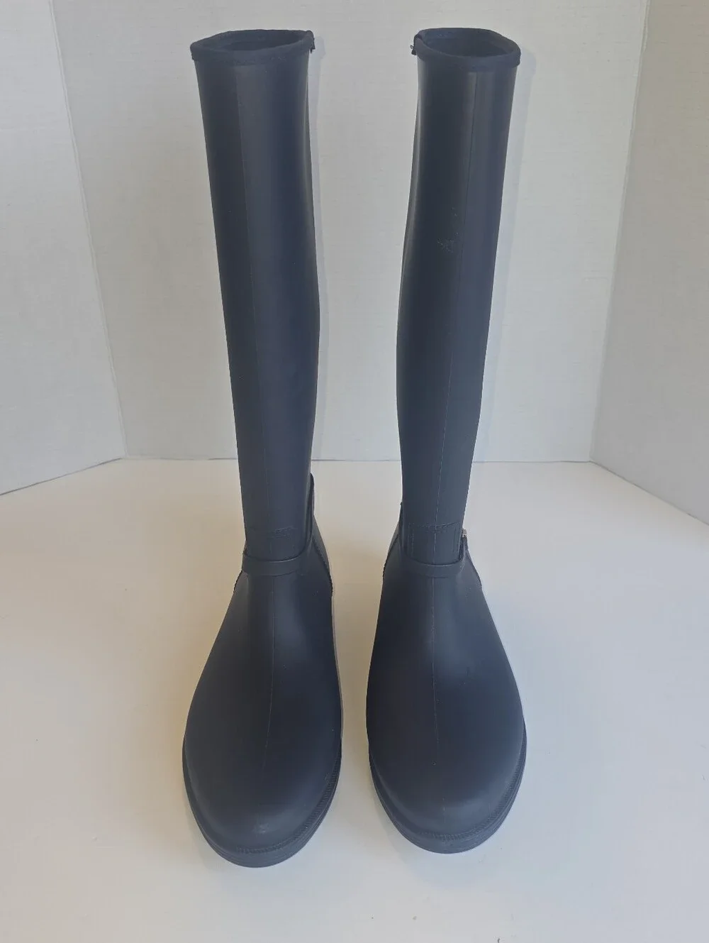 Women’s Navy Tall Rain Boots with Gold Ring Accent Strap